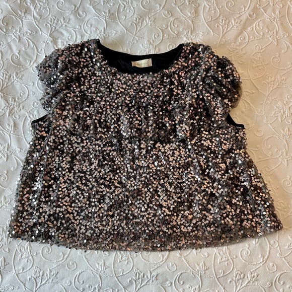 Altar'd State Gunmetal Gray Sequin Top Women's Size L Black Silver Party Sparkly - Picture 1 of 7
